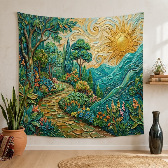 XaaKee Tapestry Wall Hanging, Turquoise Ridge Sun, High-Quality Polyester Large Tapestry, 60x40Inch
