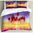 thumbnail image 1 of Fiji Duvet Cover Set Queen Size, Silhouettes of Long Palm Trees on an Island with a Dramatic Violet Tone Background, Decorative 3 Piece Bedding Set with 2 Pillow Shams, Multicolor, by Ambesonne, 1 of 3