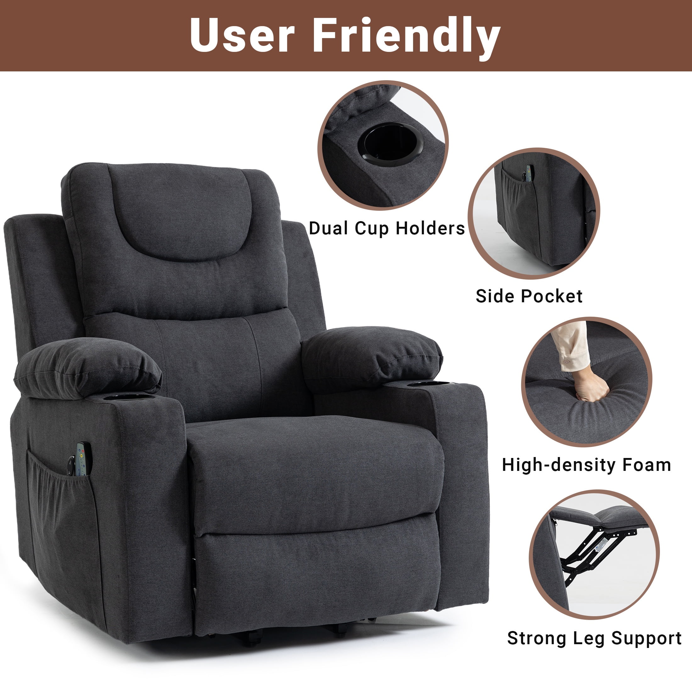 UHOMEPRO Power Lift Recliner Chair for Elderly, Electric Lift Chair for Seniors with Heat and Vibration Massage, Stand Assist Recliner Chair with USB Port, Remote Control and Side Pockets, Grey