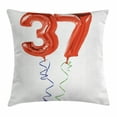 thumbnail image 1 of 37th Birthday Decorations Throw Pillow Cushion Cover, Older It Gets Flying Party Balloons Surprise Years New Age Picture, Decorative Square Accent Pillow Case, 24 X 24 Inches, Red White, by Ambesonne, 1 of 2