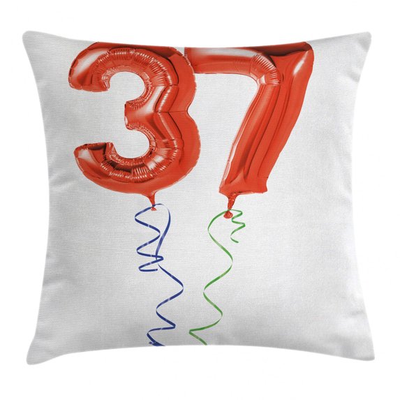 37th Birthday Decorations Throw Pillow Cushion Cover, Older It Gets Flying Party Balloons Surprise Years New Age Picture, Decorative Square Accent Pillow Case, 24 X 24 Inches, Red White, by Ambesonne