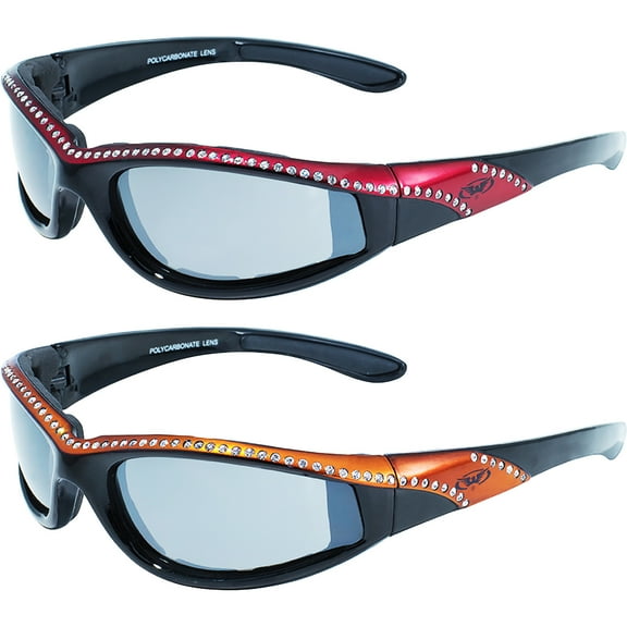 2 Pairs of Global Vision Eyewear Marilyn 11 Women's Black Sunglasses Red   Orange Stripe Frames Flash Mirror Lenses