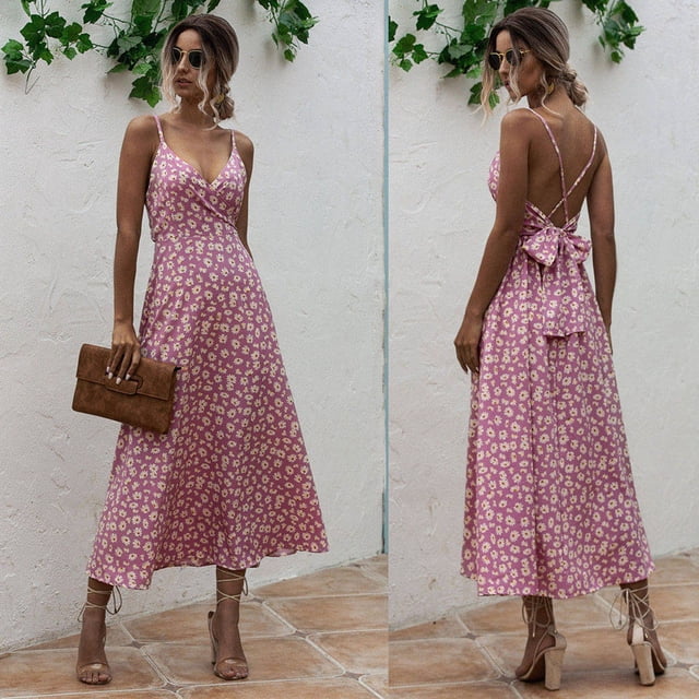 FcBaudy Robe Sans Manches à Col Rond, Robes d'Été pour Femmes, Robes d'Été à Imprimé Floral Boho Longue Robe de Soirée Robe de Plage Robe d'Été pour Femmes