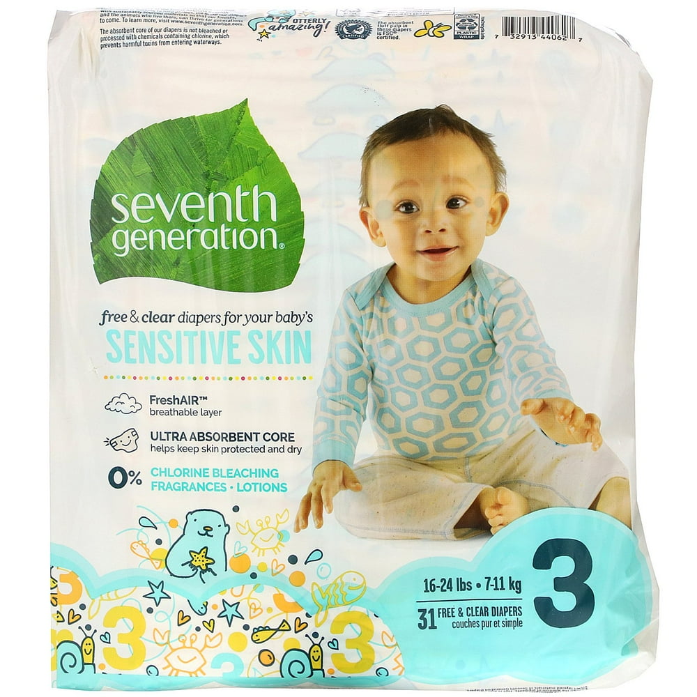Seventh Generation Free & Clear Baby Diapers with Animal Prints Size 3
