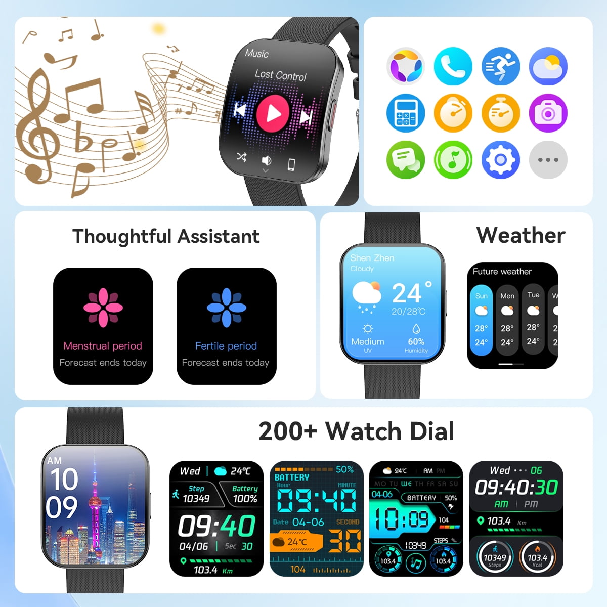 Smart Watch AMOLED Bluetooth Call(Answer/Make)150+ Sports Modes IP68 Waterproof Tracker Fitness SmartWatches Women Men for Android Ios