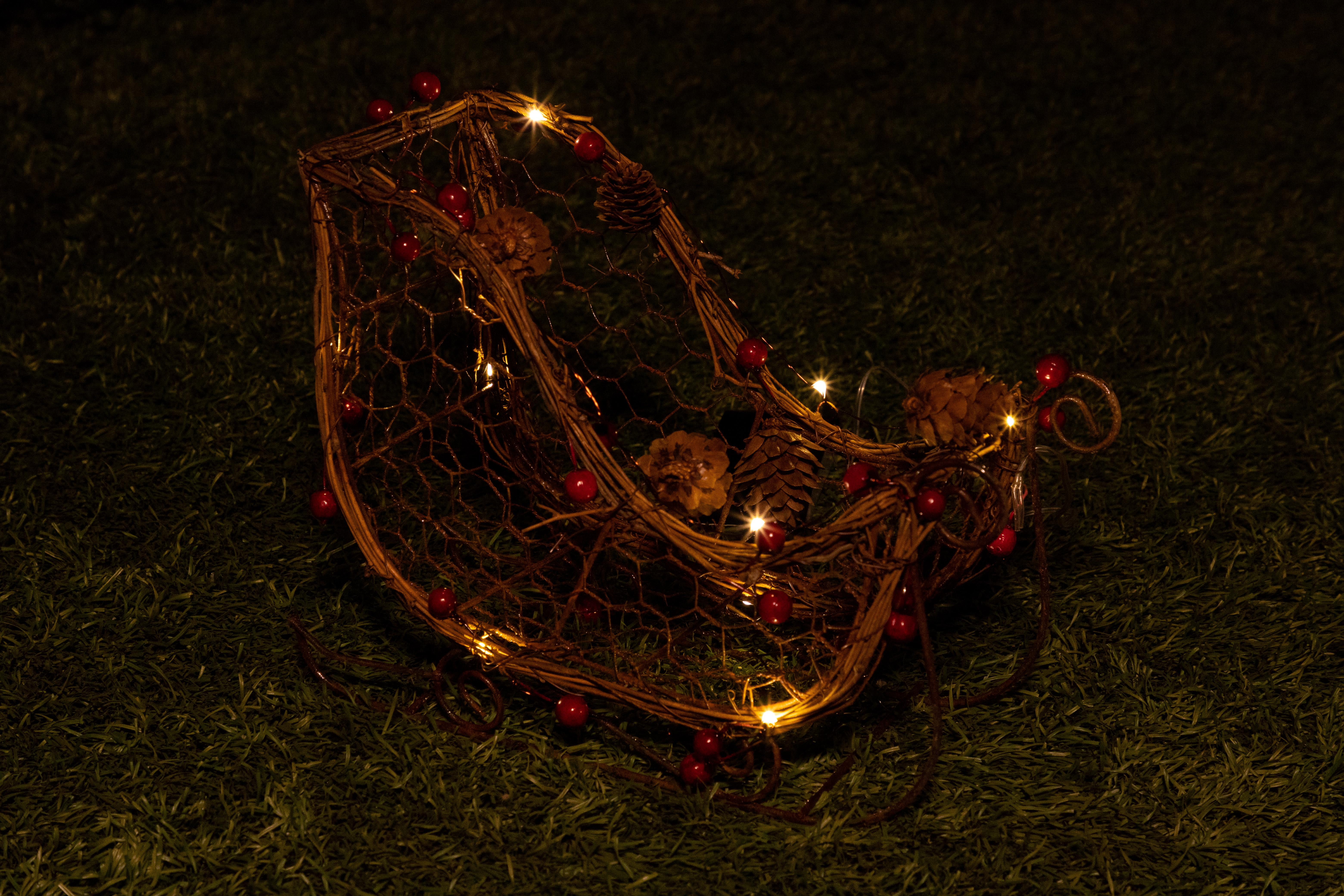 Alpine Corporation Christmas Rattan Reindeer and Sleigh Decor with LED