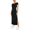 thumbnail image 1 of Robe Longue Moulante Sans Dos à Manches Courtes pour Femmes, Col Rond, Couleur Unie, Fente Latérale, Robe de Soirée, 1 of 7