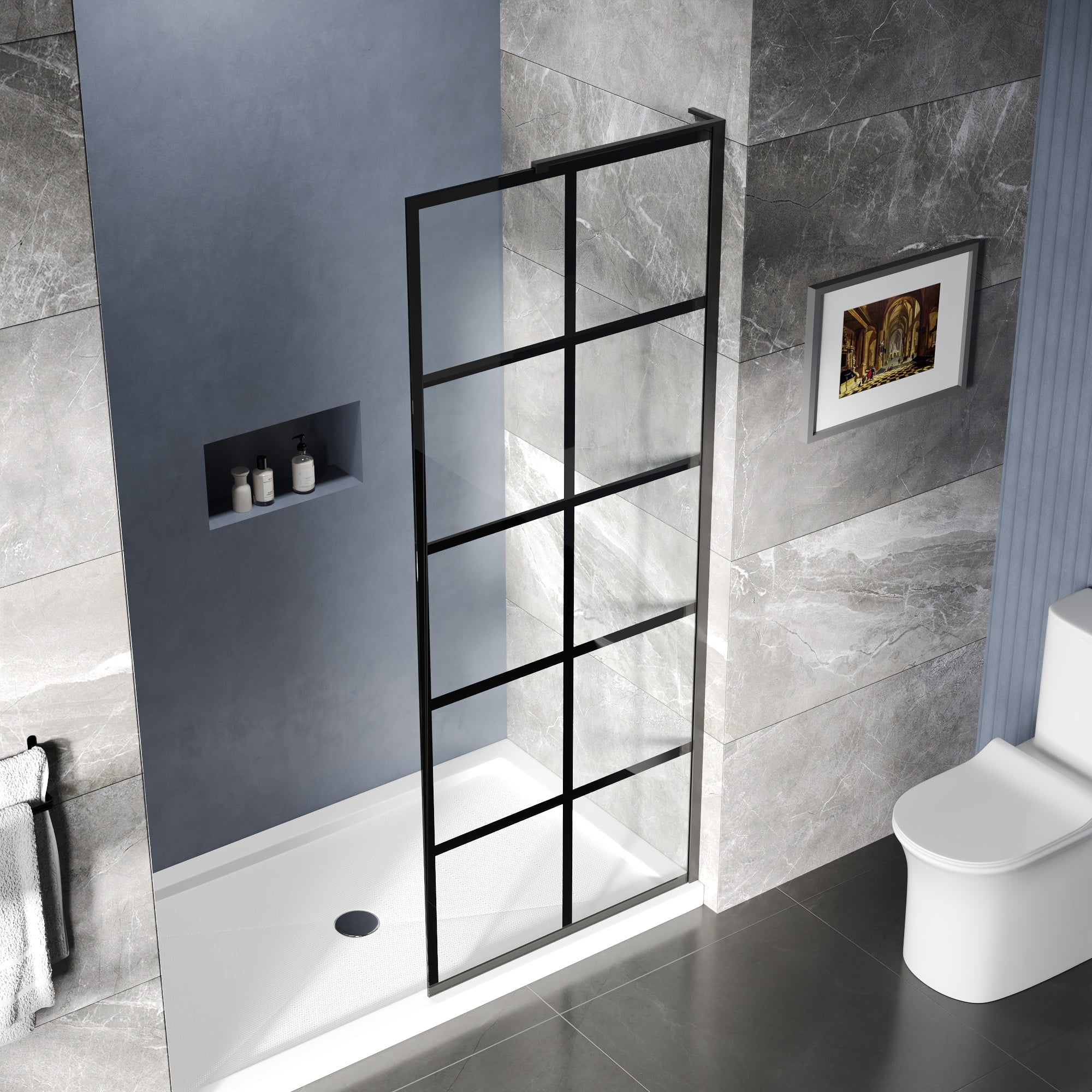 DV-1SD0219 32"×78" Single Fixed Tempered Glass Panel,Framed Shower Screen