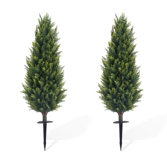 3.3FT Artificial Cedar Trees Set of 2, with Spike,UV Resistant Faux Plants Outdoor and Indoor,Realistic Fake Bushes Pine Tree for Front Porch Decor