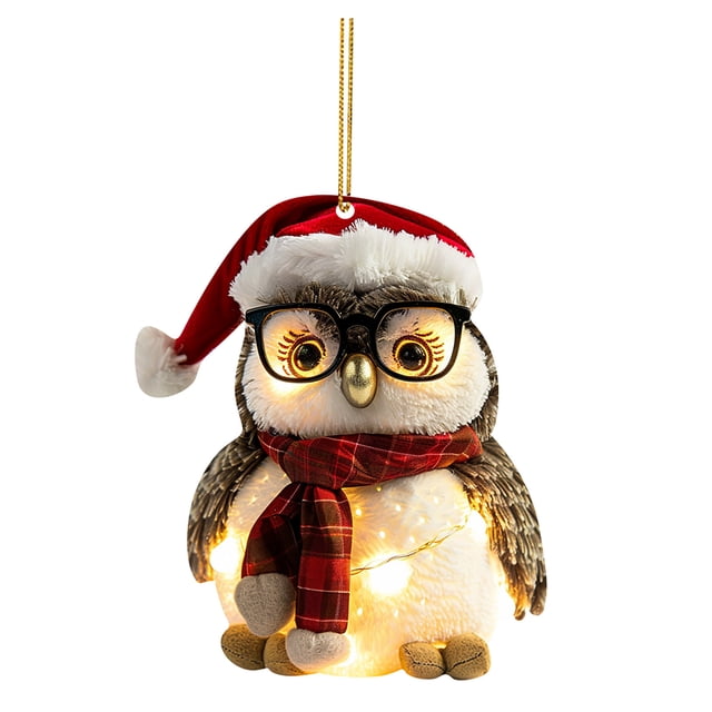 Owl Acrylic Flat Pendant Christmas Accessory Fashionable Unique Keychain Car Interior Hanging Ornament
