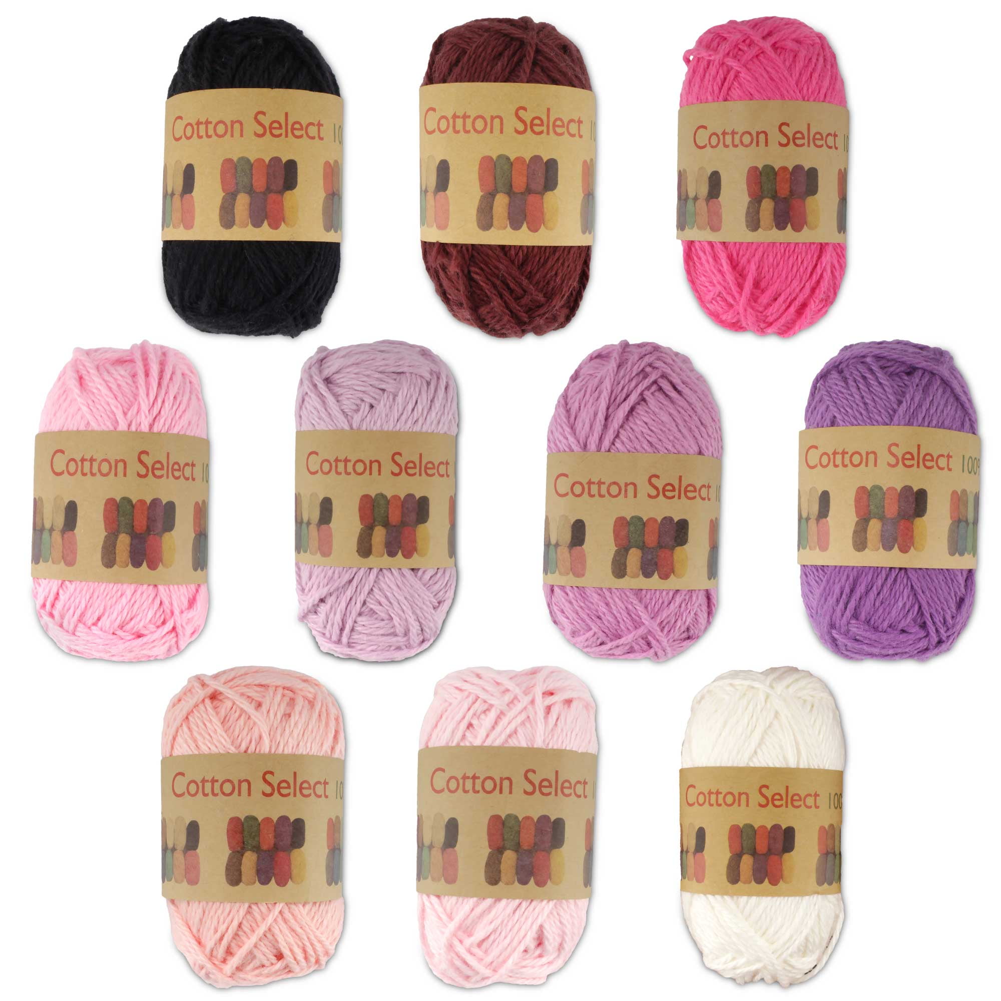 BambooMN Cotton Select Bonbon Yarns Assortment 94 (Color F) 10x 10g Solid Color Mini Ball