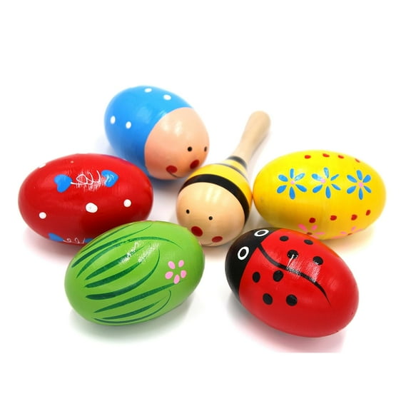 Set of 6 - 5PCS Adorable Wooden Egg Maracas Musical Colorful Percussion Easter Egg Shakers(Assorted Color) & 1 PCS Mini Wooden Ball Musical Instruments Maracas(Random Color)