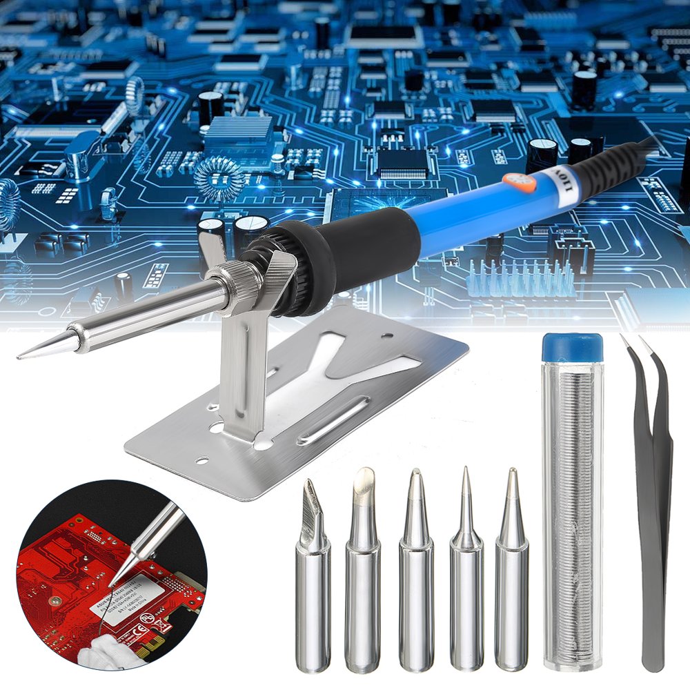 9 Pcs 60W 110V DIY Soldering Iron Kit +5 Replaceable Iron Tips With