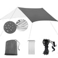 thumbnail image 1 of Lona para tienda de campaña, hamaca, toldo de lluvia, revestimiento plateado, protección solar, impermeable, para acampar, tapete de picnic multifuncional para acampar al aire libre en la playa., 1 of 11