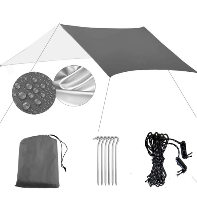 Lona para tienda de campaña, hamaca, toldo de lluvia, revestimiento plateado, protección solar, impermeable, para acampar, tapete de picnic multifuncional para acampar al aire libre en la playa.