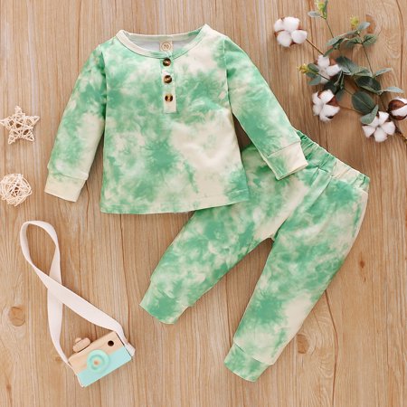 

CHGBMOK Clearance Toddler Baby Girls Long Sleeve Rainbow Tie-Dyed Print Tops+Pants Outfits