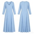 thumbnail image 6 of QUNYINEY Long Women Dresses for Wedding Guest Formal 3/4 Sleeve Elegant Blue A Line Dress Fall Flowy Party Loose Fit V Neck Dresses, 6 of 6