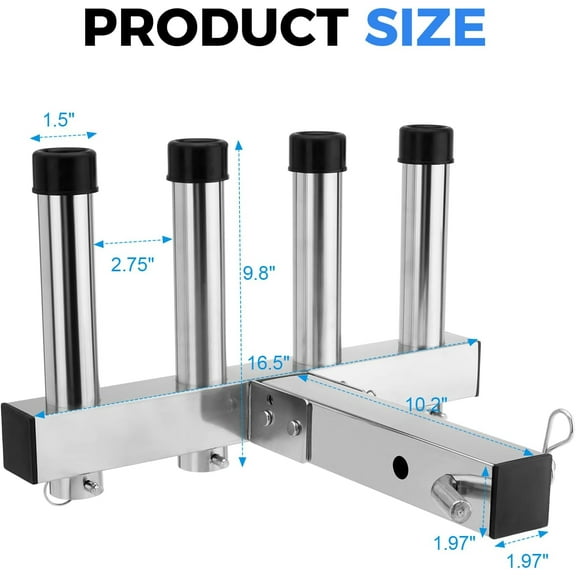 Hitch Fishing Rod Holder, Stainless Steel Hitch Mount Rod Holder, 4 Link Tube for 2" Hitch Receivers with Quick Release Pin,Truck Adjustment Fishing Rod Rack, Fishing Pole Holder