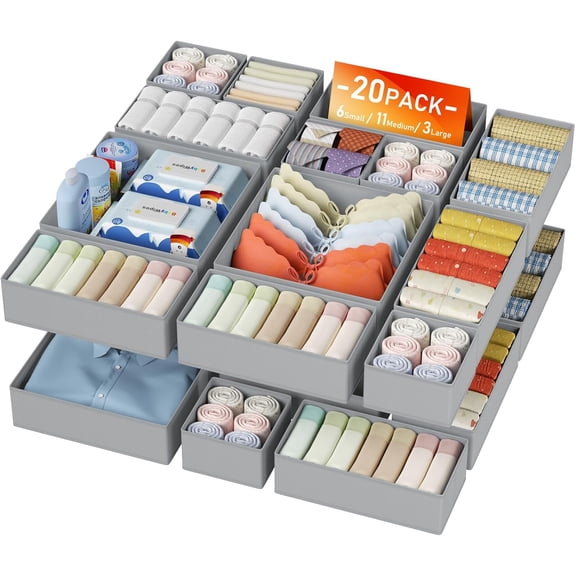 Drawer Organizer Clothes - 20 Pack Closet Drawer Organizer Bins for Baby Clothes Storage, Fabric Dresser Organizer for Nursery Bedroom, Foldable Small Drawer Dividers for Underwear Socks