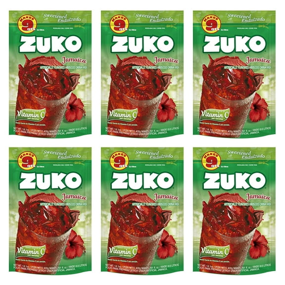 Zuko Jamaica Instant Powder Drink | Family Pack | No Sugar Needed | Vitamin C | 14.1 Ounce (Pack of 6)