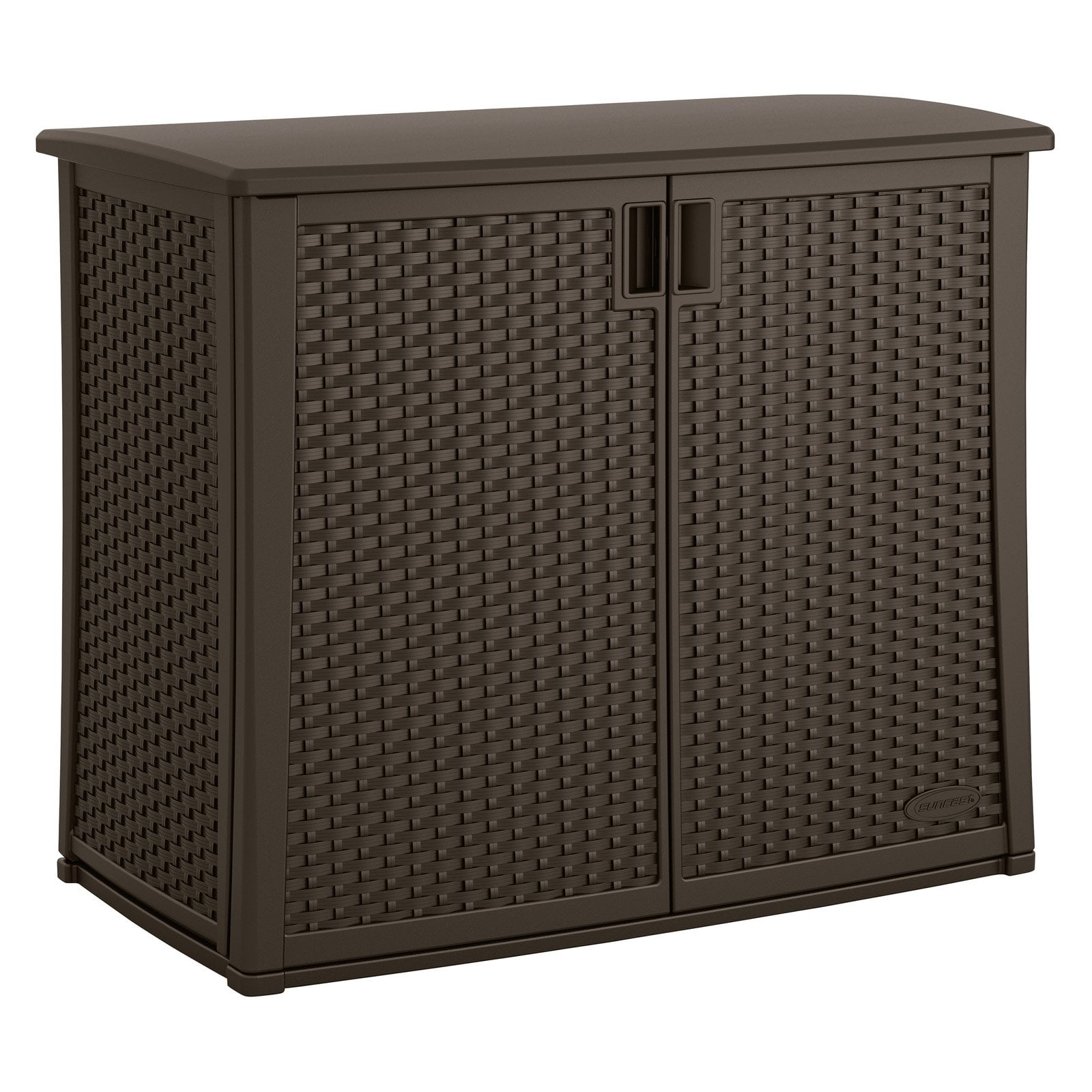 Suncast 97 Gallon Outdoor Resin Wicker Deck Storage Cabinet Java