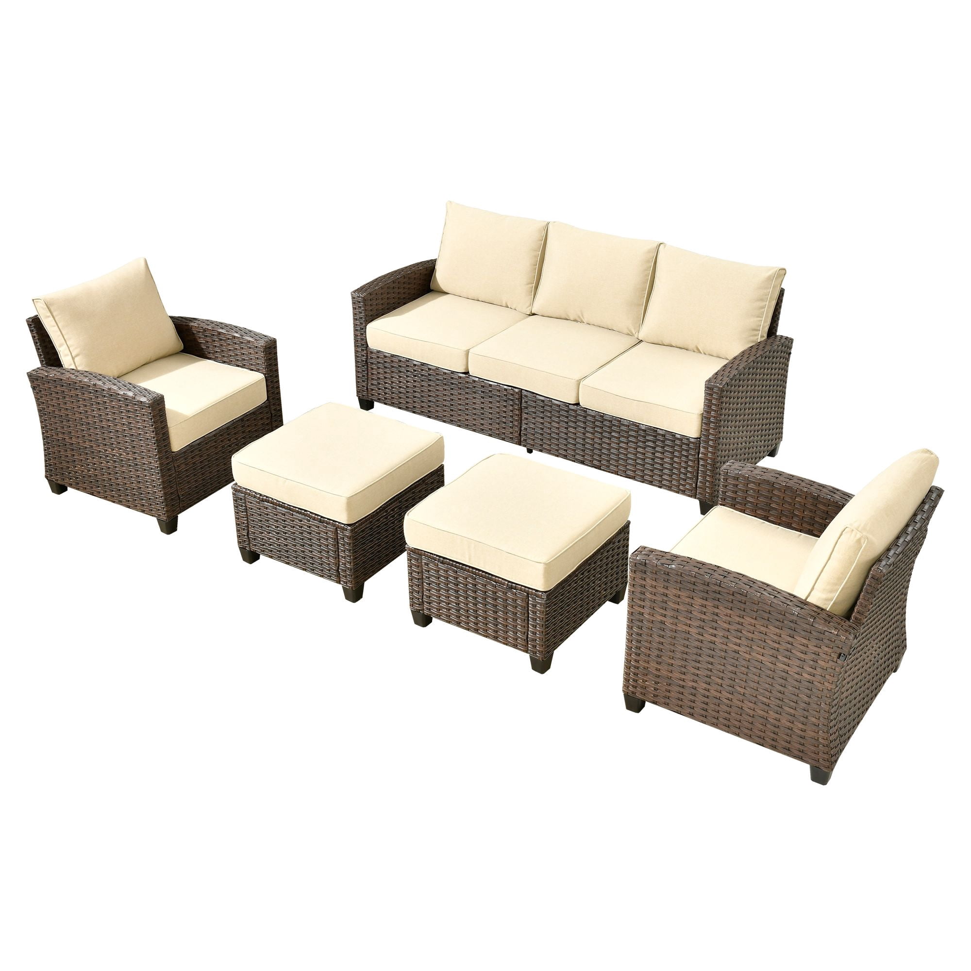 Ovios 5 Pieces Outdoor Patio Furniture Set Wicker Rattan Outside Conversation Sectional Sofa for Backyard