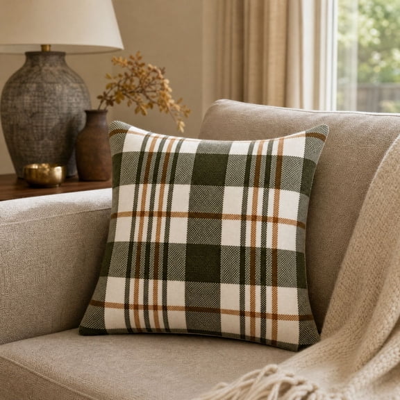 Plaid Throw Pillow Cover, Soft Velvet Decorative Cushion Case, for Sofa Couch Bedroom Living Room Home Decor