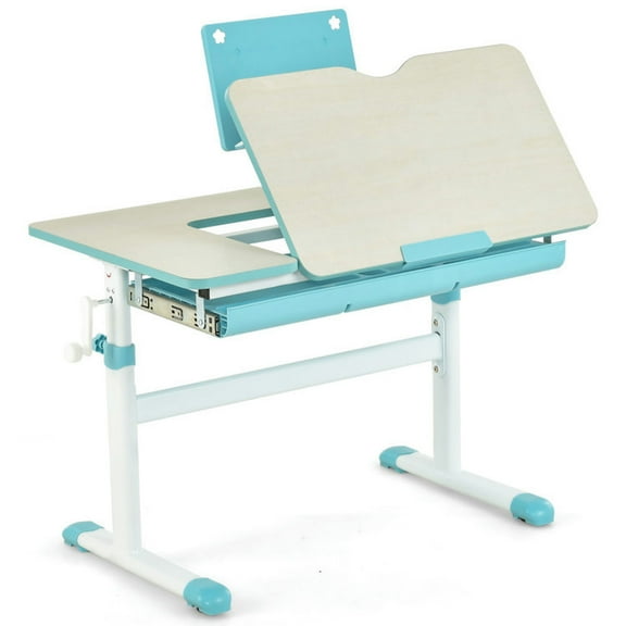 Topcobe Height-Adjustable Kids Desk with Tilt Desktop and Book Stand, Children Study Table, Student Writing Desk, Blue