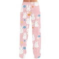 thumbnail image 3 of Adult Easter Pajamas Drawstring Wide Leg Trendy Pjs Funny Bunny Print Comfy Stretch Waist Pants (Wine,XL), 3 of 3