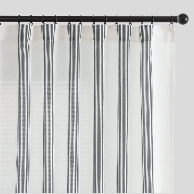 Cortinas Jinchan, mezcla de lino a rayas, 214 cm de largo, color negro