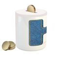 thumbnail image 2 of Letter H Piggy Bank, Denim Letter Design Uppercase H Pattern Jeans Texture Retro Typography, Ceramic Coin Bank Money Box for Cash Saving, 3.6" X 3.2", Blue Marigold, by Ambesonne, 2 of 4