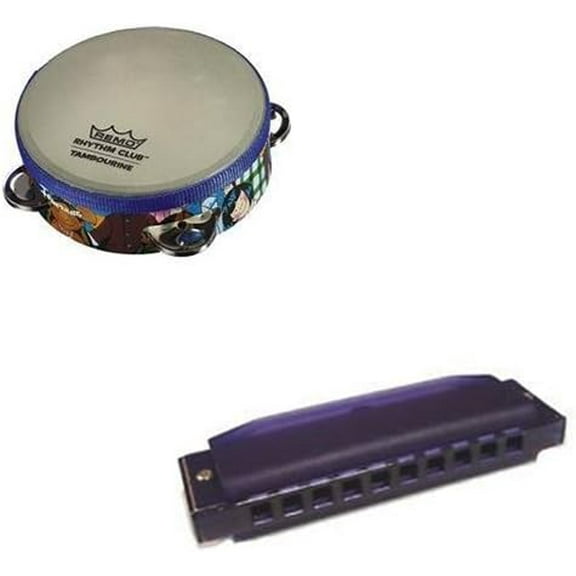 Remo Rhythm Club Kids Tambourine Deluxe w/Hohner Kids BPA FREE Translucent Purple Harmonica
