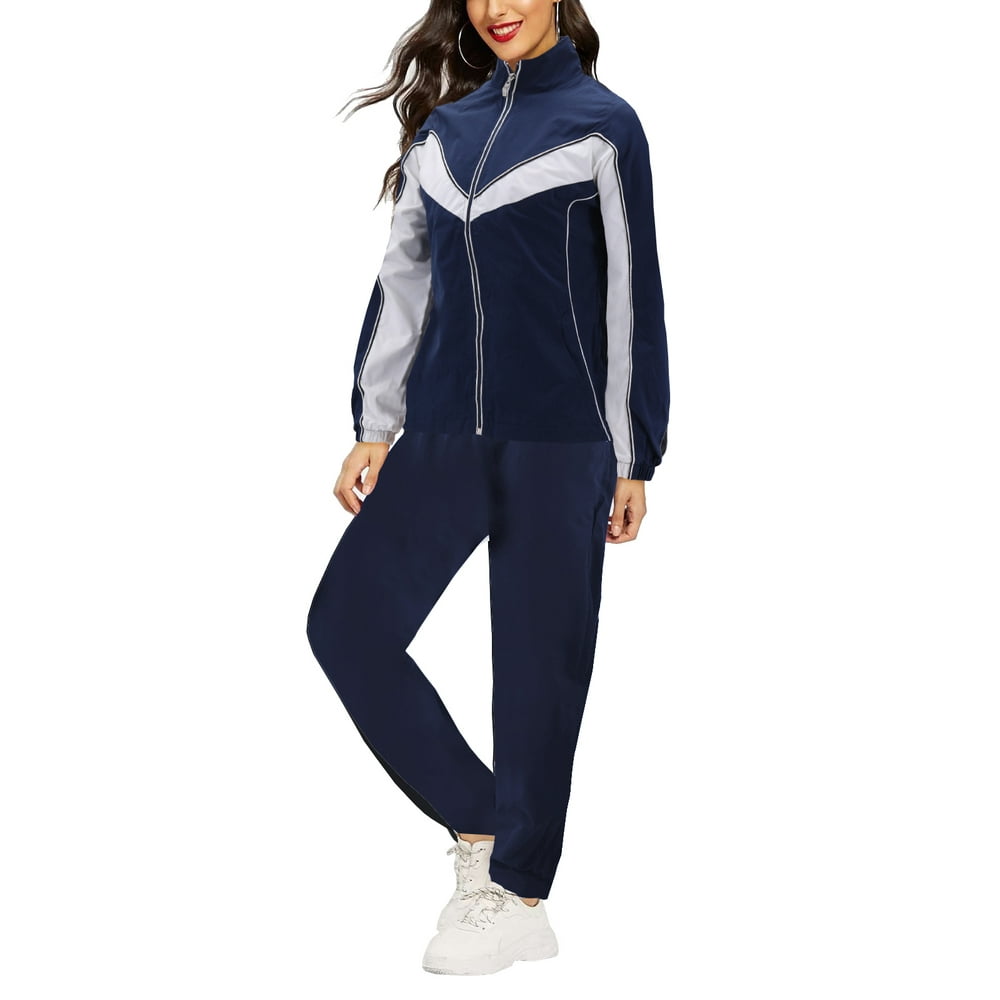 Vkwear Women S Casual Jogger Gym Fitness Running Working Out Straight Leg Tracksuit Set Navy