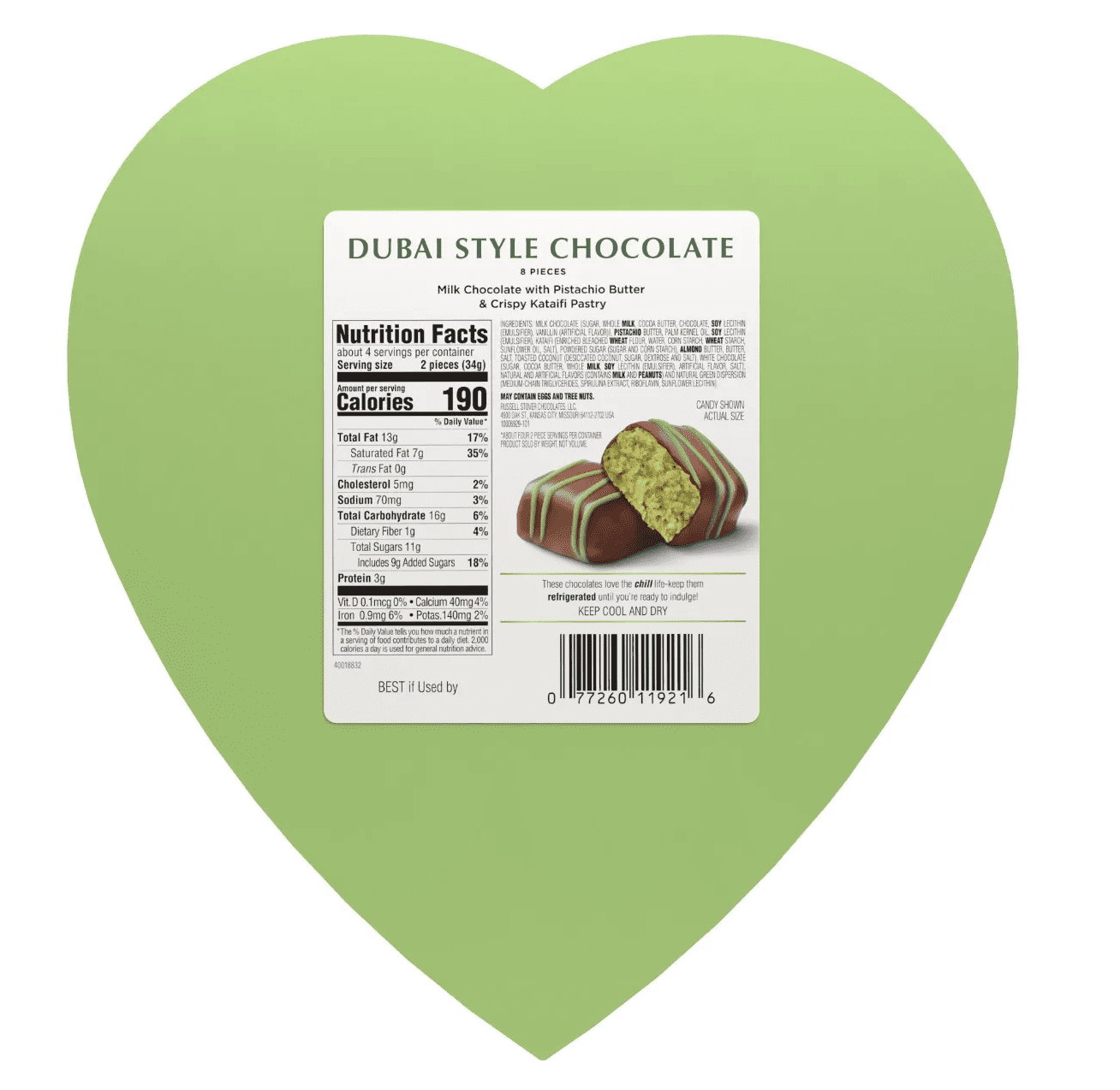 Russell Stover Dubai Style Chocolate Heart Gift Box, 8 Pieces