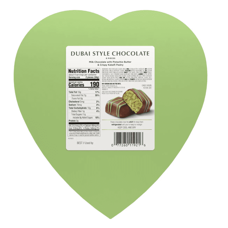 Russell Stover Dubai Style Chocolate Heart Gift Box, 8 Pieces