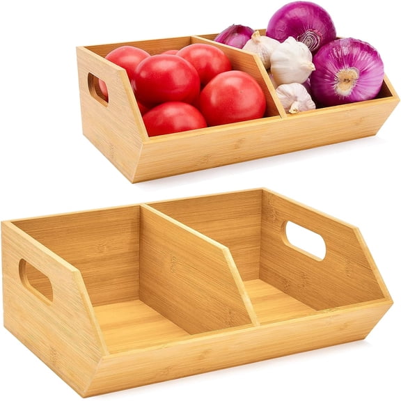 XIMEI 2-Pack Bamboo Storage Bin, Pantry Organization & Storage Baskets, Potato & Onion Storage Bin for Pantry/Countertop/Vegetable Storage