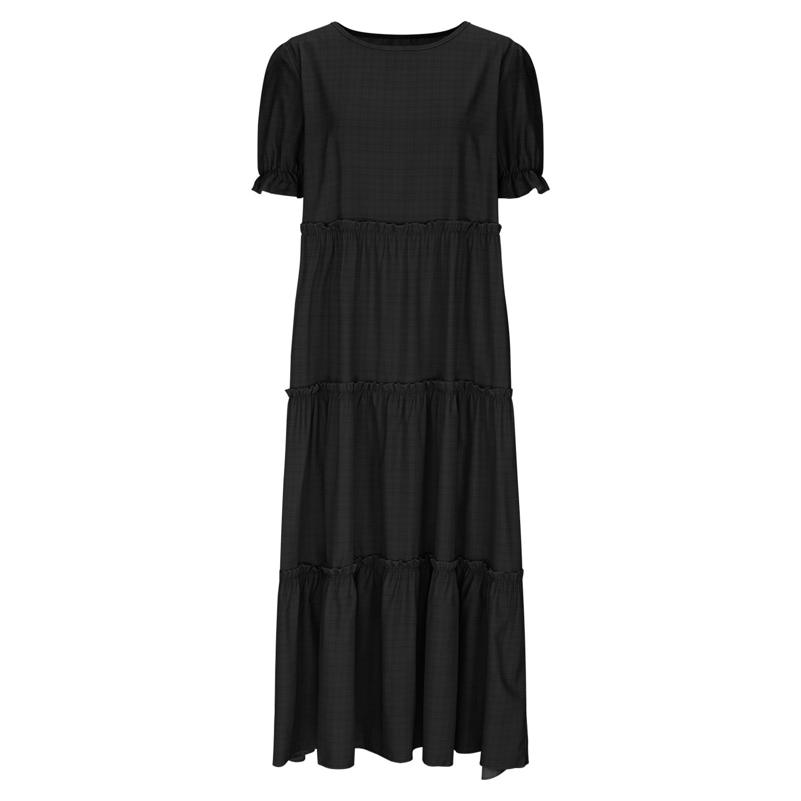 Hvot&aat Women Summer Casual Bohemian Floral Dresses Puff Short Sleeve Tiered Ruffle Flowy Swing Dress