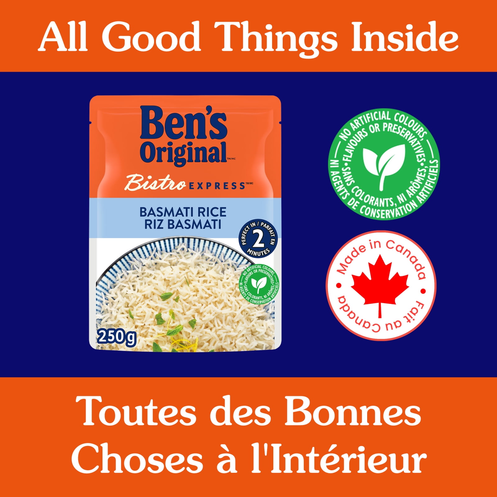 BEN'S ORIGINAL BISTRO EXPRESS riz basmati, riz à grains longs d'accompagnement, sachet de 250 g