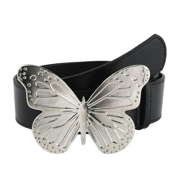 Cinturones de piel sintética para mujer, cinturón de cintura para mujer, hebilla de mariposa, suave, elegante para pantalones. Negro