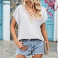 thumbnail image 7 of JWZUY Short Sleeve Shirt for Women Loose Satin Top Guipure Lace V Neck Silk Blouse White M, 7 of 7