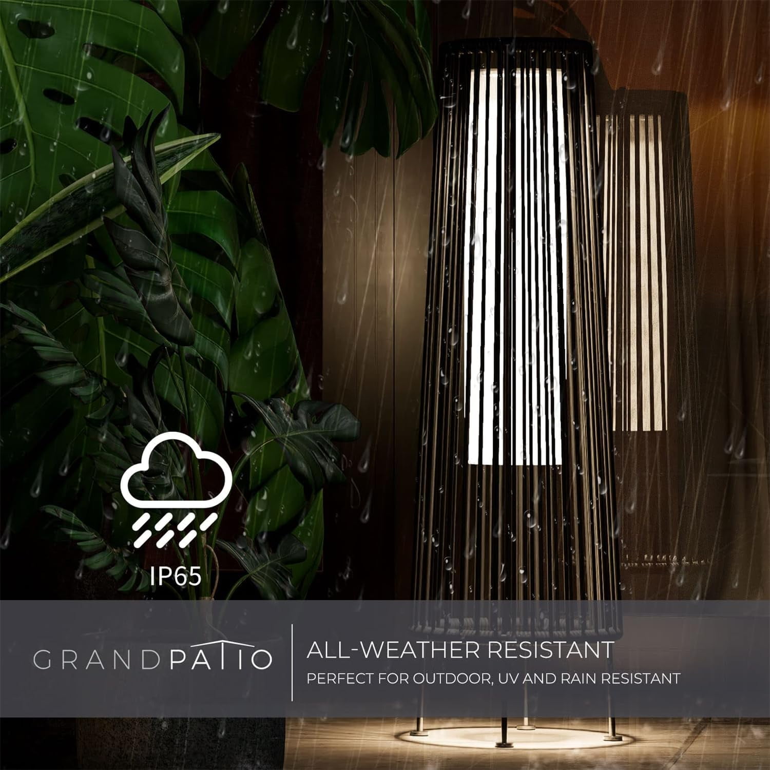 2-Pack Outdoor Floor Solar Light, All-Weather Wicker Solar Patio Lamp, Outdoor Lamp, Grey