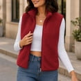 thumbnail image 7 of Mifsaly Womens Sherpa Fleece Vest Sleeveless Zip Up Jacket Stand Collar Warm Cozy Winter Outerwear Soft Casual Lightweight Layering Waistcoat Red,M, 7 of 7