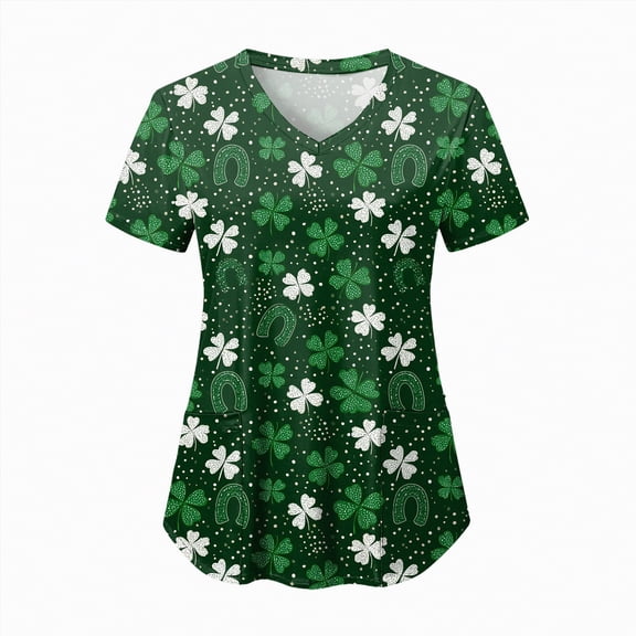UngA Womens St Patricks Day T Shirts Short Sleeve V Neck Colorful Graphic Print Tees Tops Pockets Soft Loose Fit St.Patricks Day Shirts Women,L