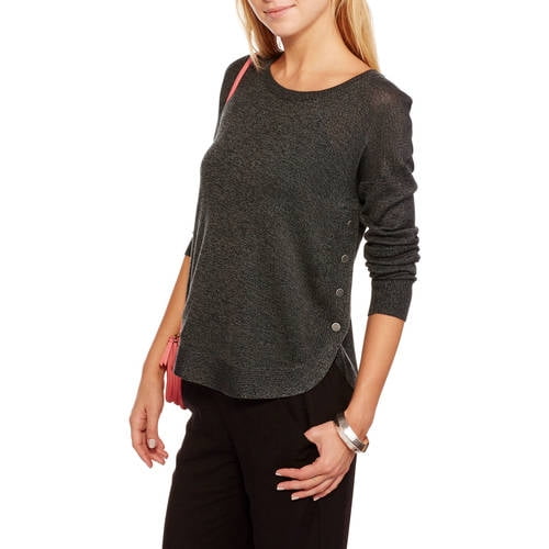 Curved Hem Sweater with Side Button 