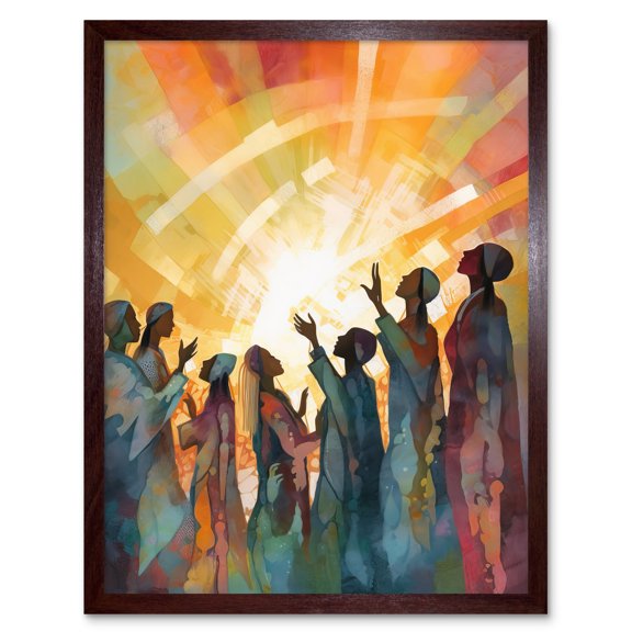 Group Singing Hymns at Sunrise Abstract Female Gospel Choir Modern Watercolour Painting Art Print Framed Poster Wall Decor 12x16 inch
