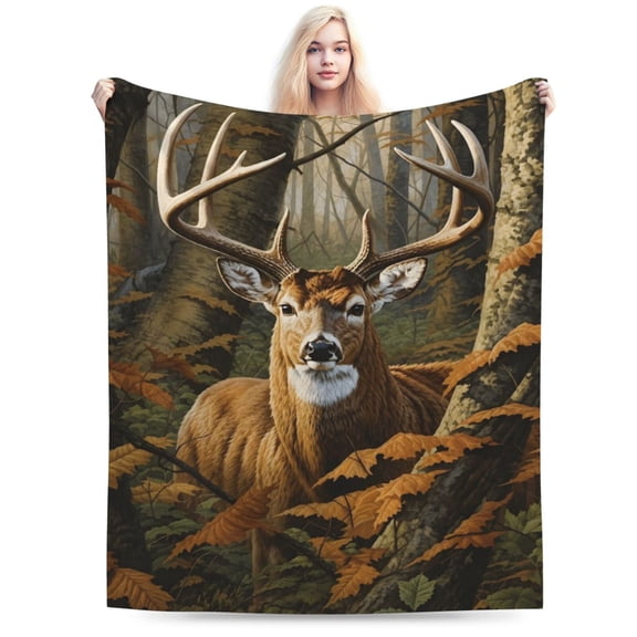 Deer Fleece Blanket for Bed,Queen Size Woodland Fleece Throw Blanket for Men, Women - Super Soft Plush Deer Blanket Throw, Queen size blanket 60x50