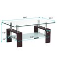 Costway Rectangular Tempered Glass Coffee Table w/Shelf Wood Living