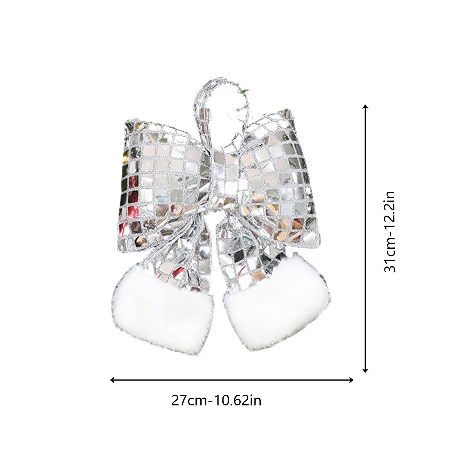 Bows For Christmas Tree,Christmas Bows Decorations,4pc Sequin Soft Christmas Bow Christmas Tree Ornaments Mirrored Sequin for Xmas Hanging Decor Indoor Outdoor Holiday Decor (Sliver,L)