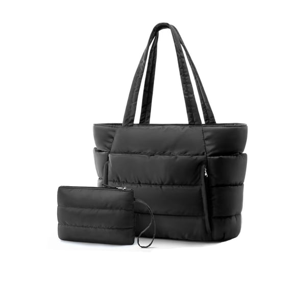 Hxusin Large Black Tote Bag for Women - Quilted Puffer Tote Purse, Work Bag & Laptop Bag for Women
