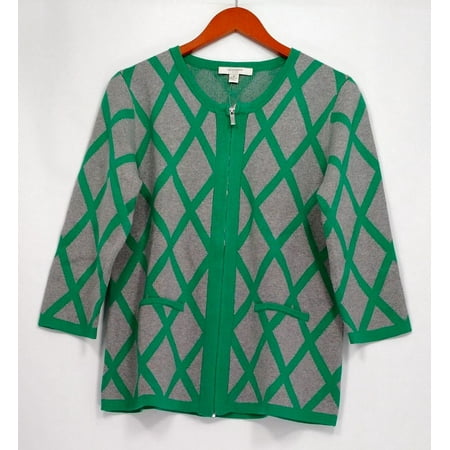 - Liz Claiborne New York Women's Sweater Sz M Window Pane Print Gray A261245
